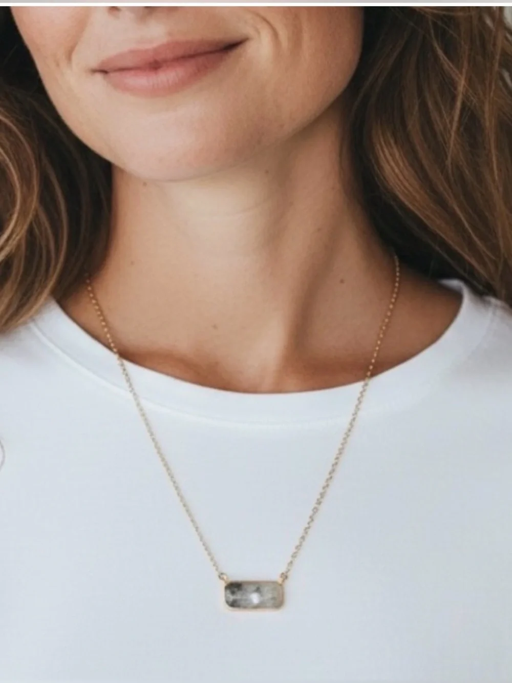 Delicate Gold Chain Necklace with Jade Marble Pendant